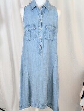 Spense Sleeveless Light Wash Denim Shirt Dress S